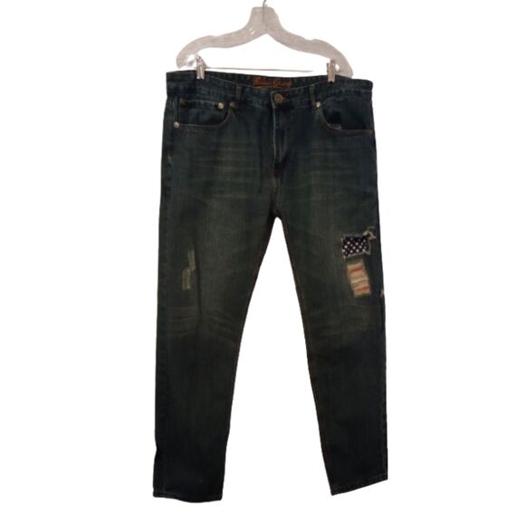 Blue Gear Men's Size W40 X L32 Destressed Straight Leg Blue Jeans - Picture 1 of 8